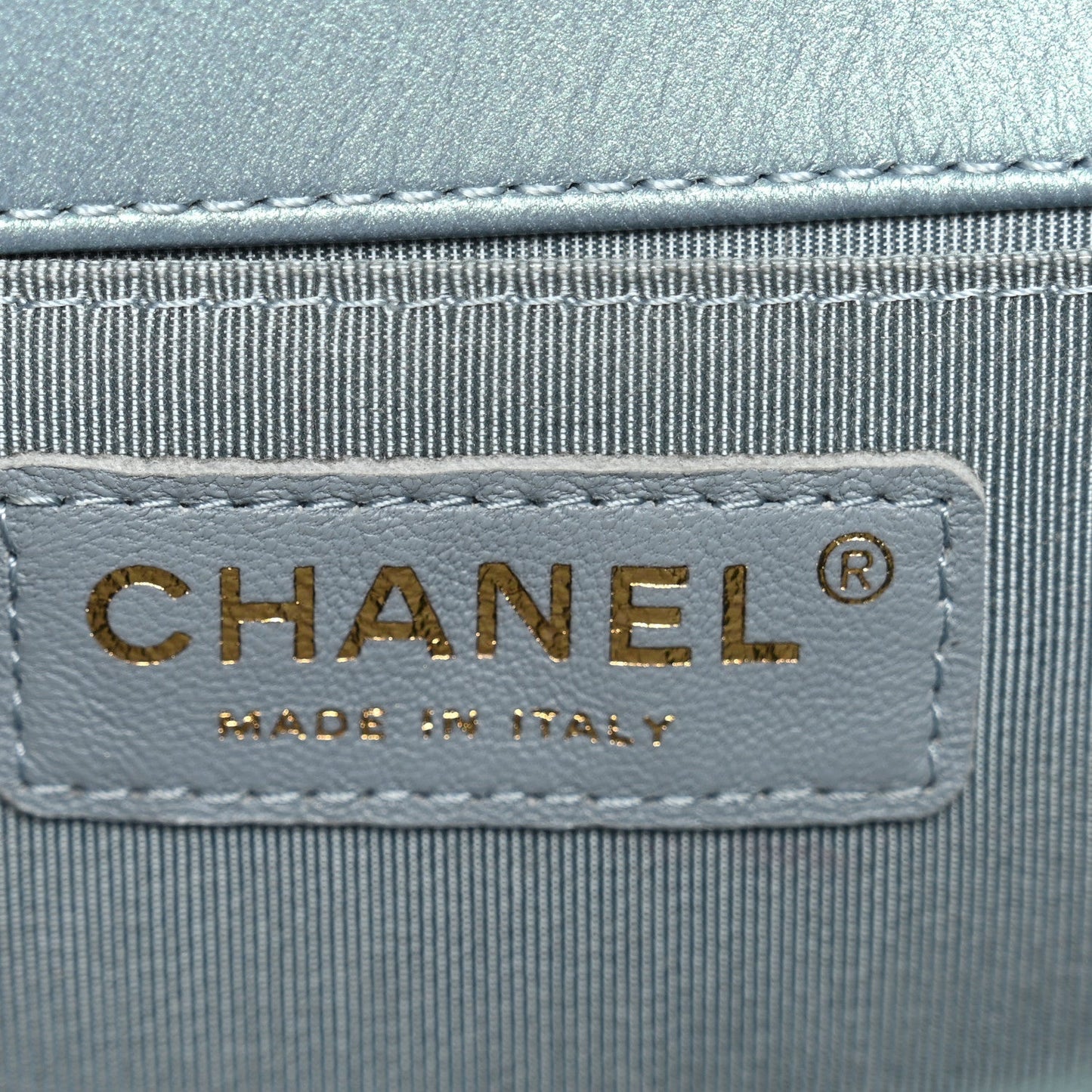 Iridescent Patent Calfskin Quilted Medium Boy Flap Light Blue
