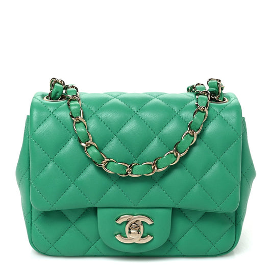 Lambskin Quilted Mini Square Flap Green