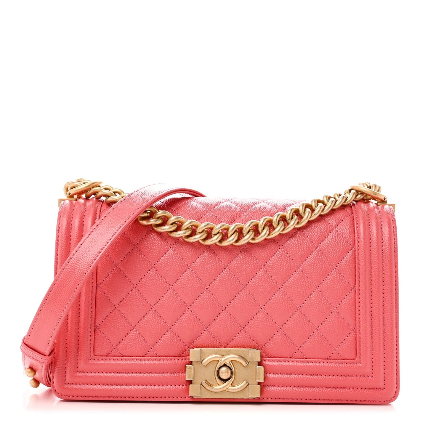 Caviar Quilted Medium Boy Flap Coral