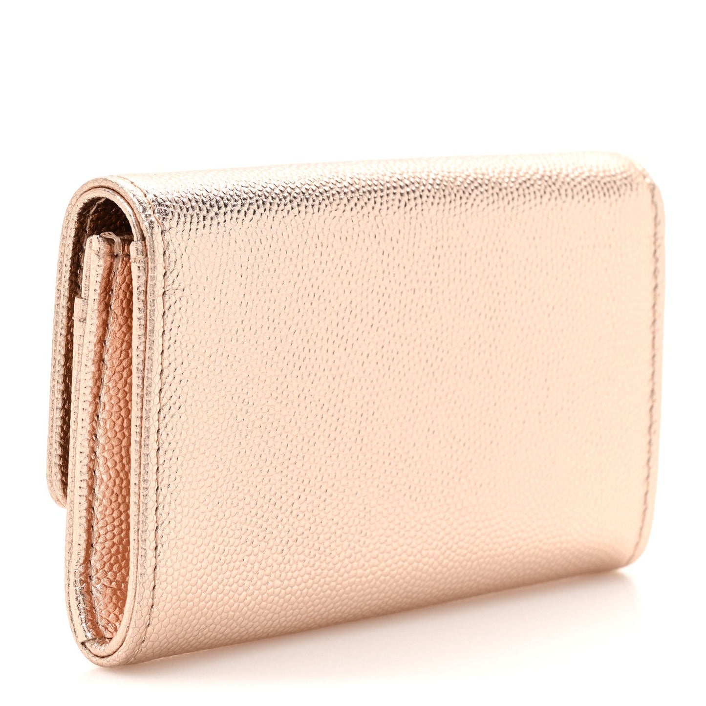 Metallic Caviar Quilted CC Flap Card Holder Copper