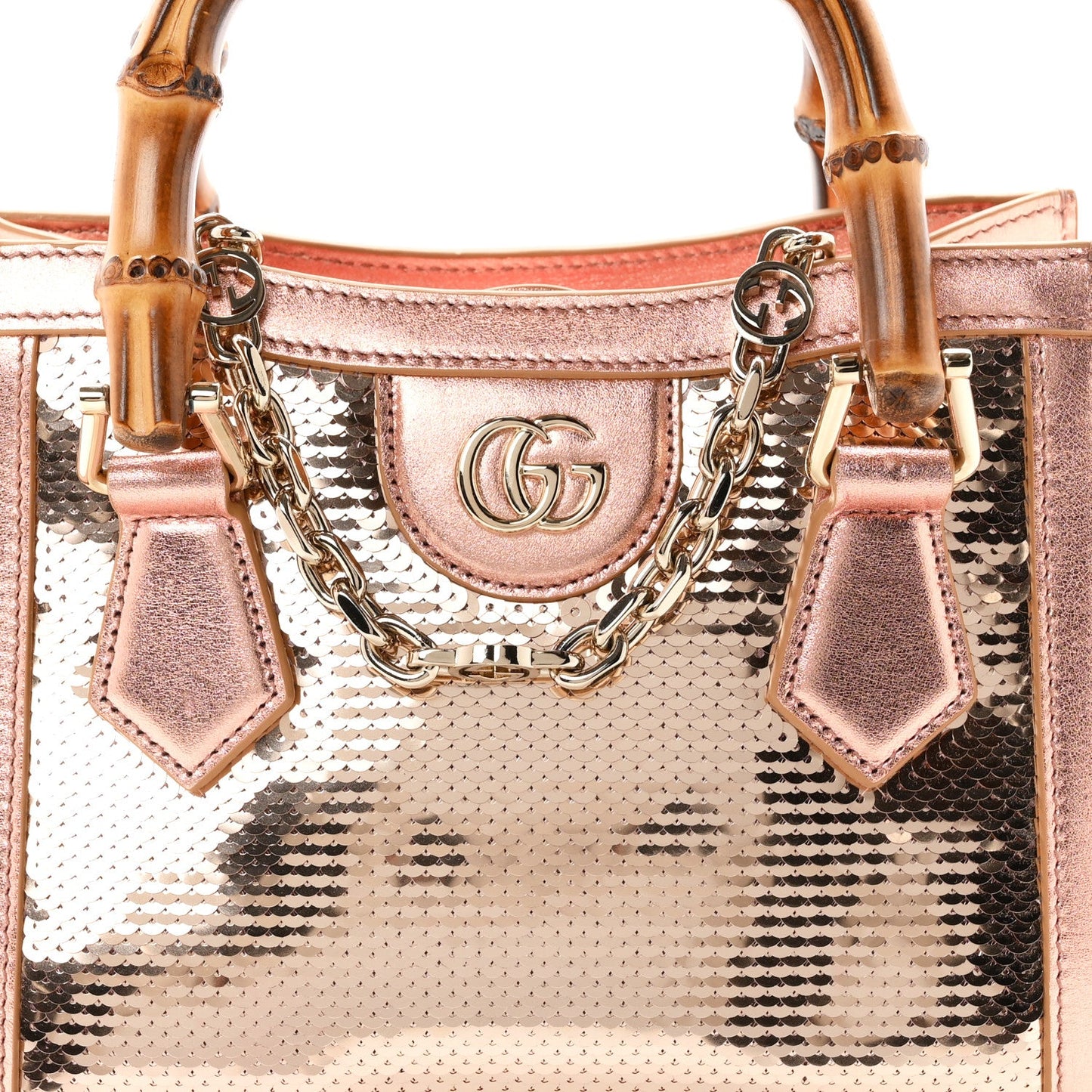 Metallic Calfskin Sequin Mini Diana Tote Bag Bronze