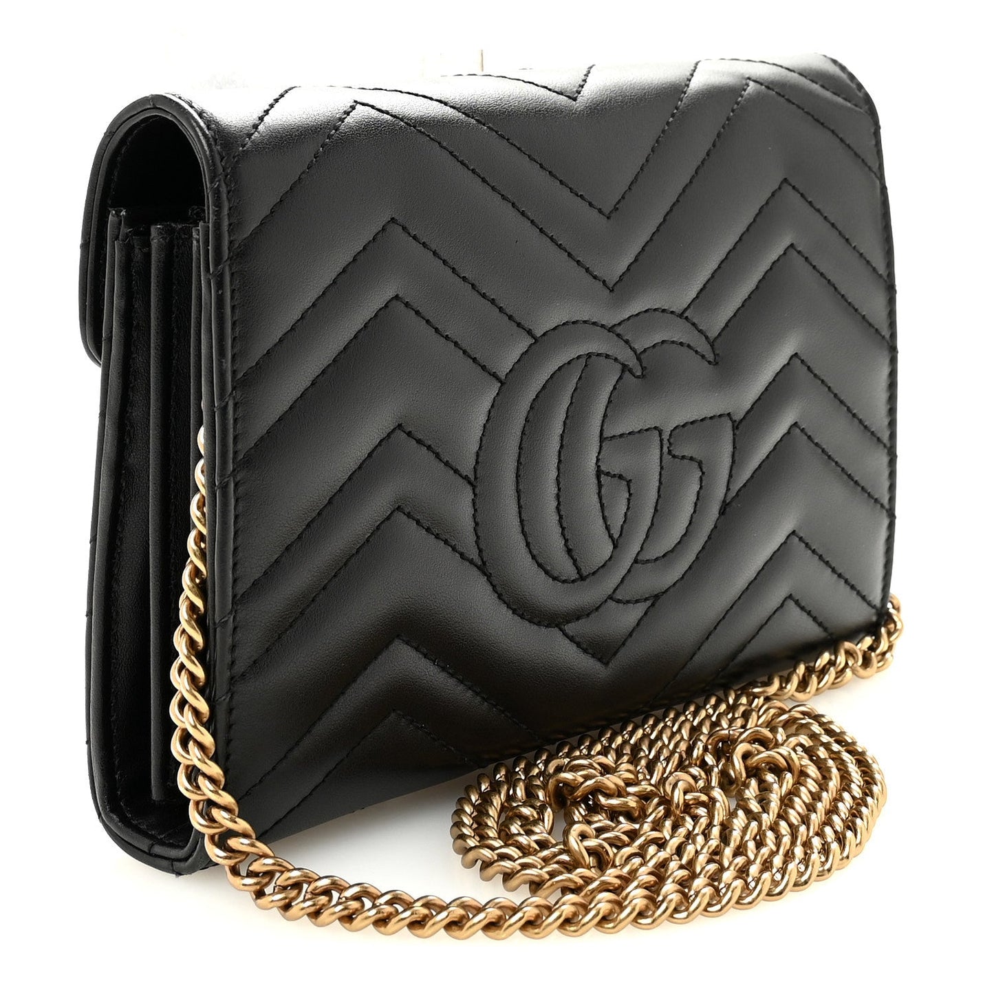 Calfskin Matelasse GG Marmont Chain Wallet Black