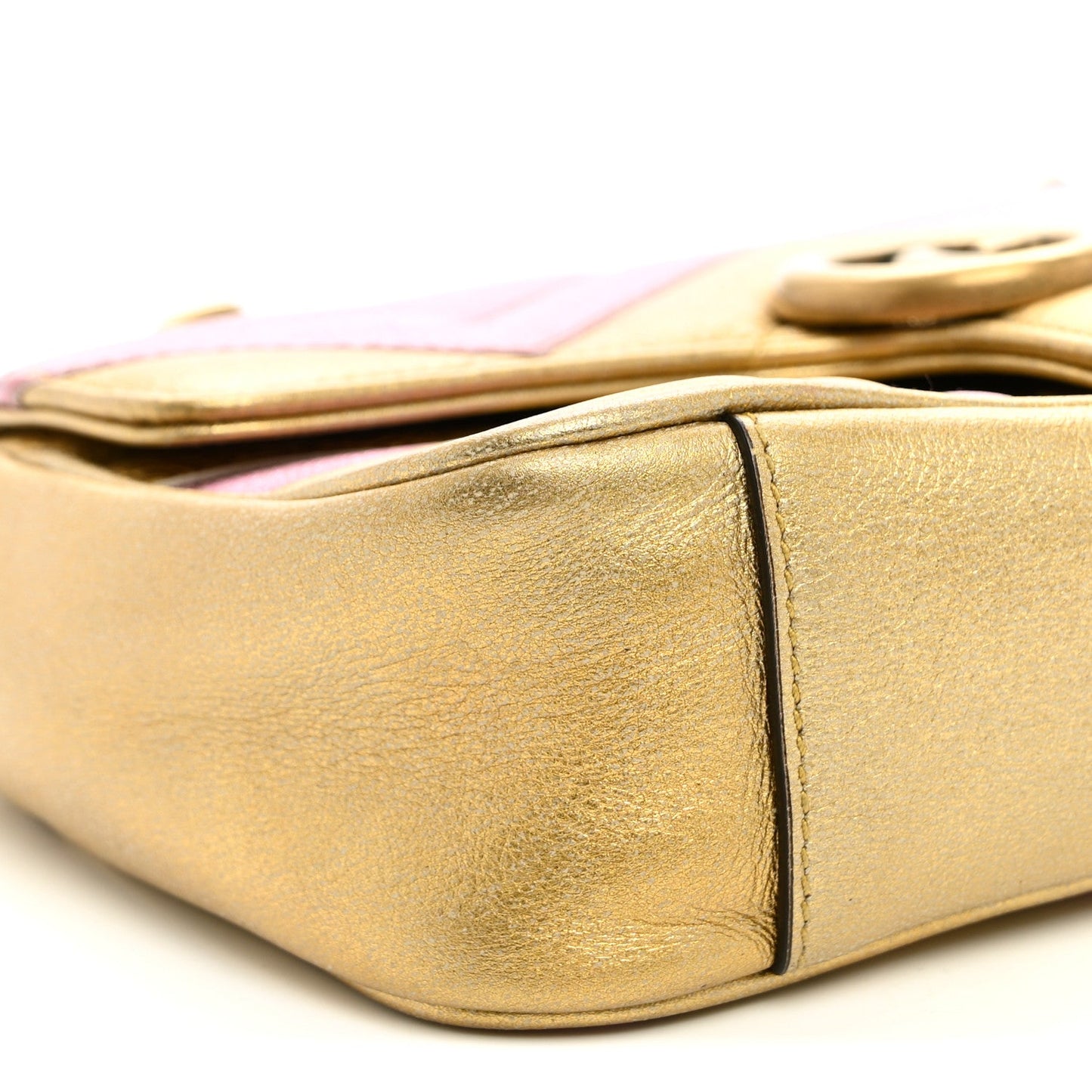 Metallic Calfskin Matelasse Mini GG Marmont Shoulder Bag Gold Pink