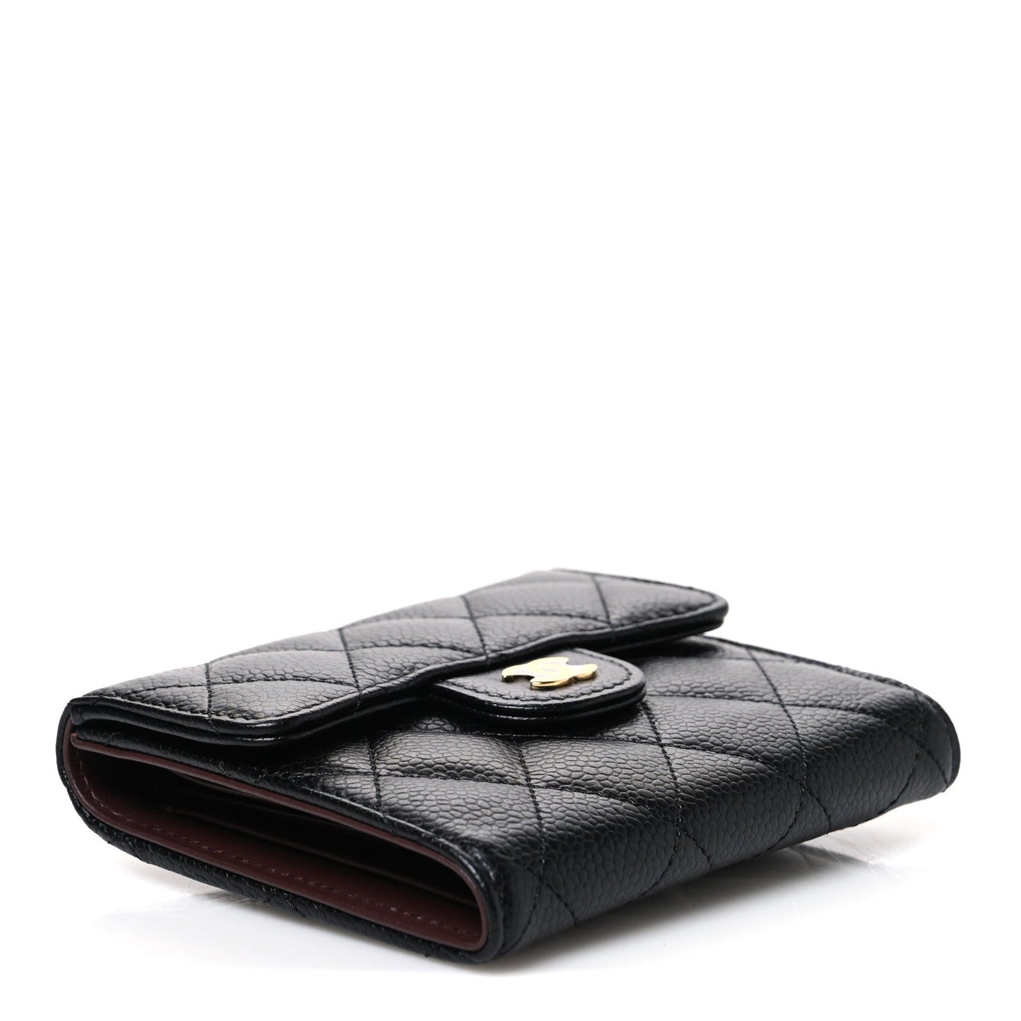 Caviar Quilted Compact Flap Wallet Black