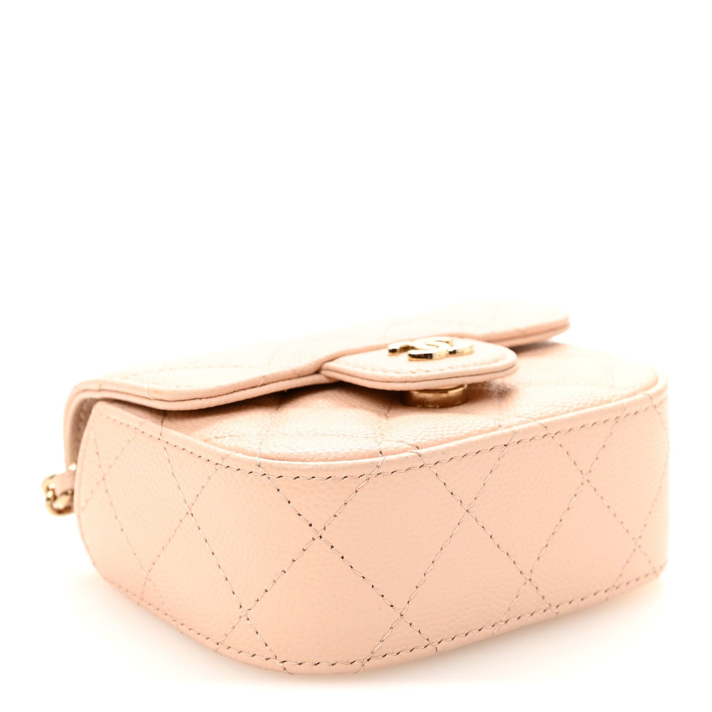 Caviar Quilted Mini Clutch With Chain Light Beige