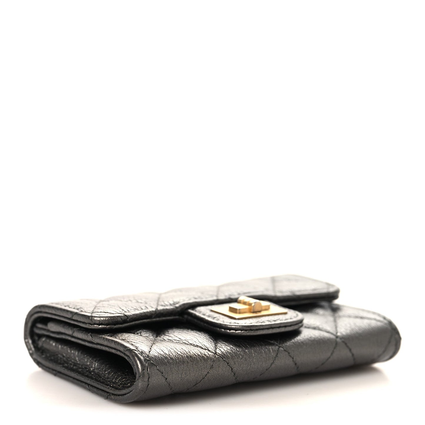 Metallic Calfskin Quilted Reissue Flap Card Holder Charcoal