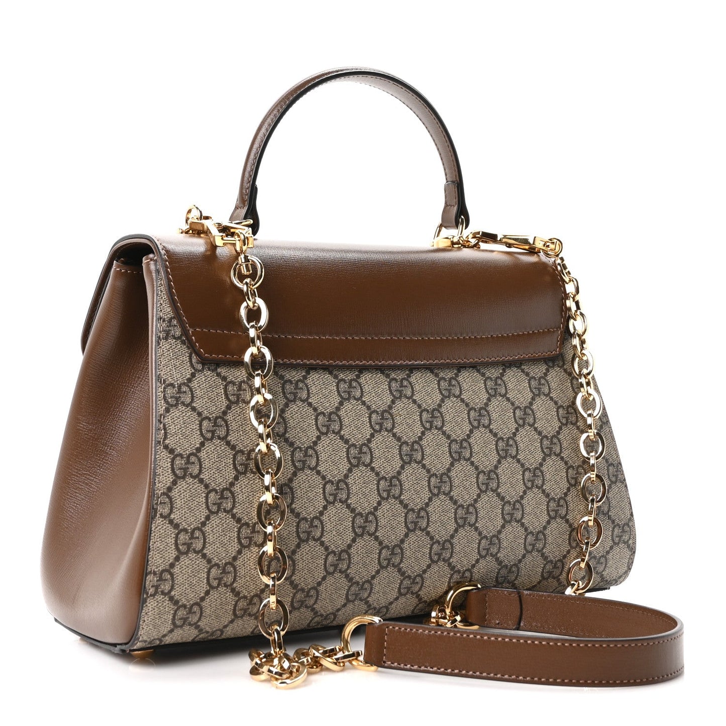 GG Supreme Monogram Calfskin Medium Horsebit 1955 Top Handle Bag Beige Ebony Brown Sugar