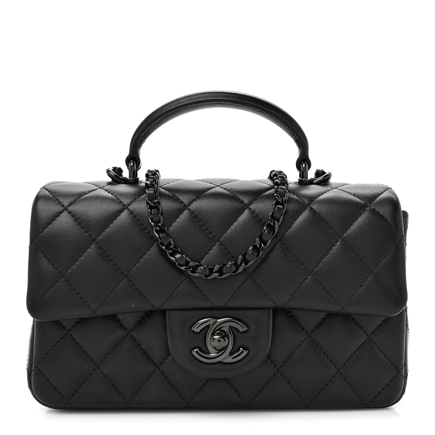 Lambskin Quilted Mini Top Handle Rectangular Flap So Black