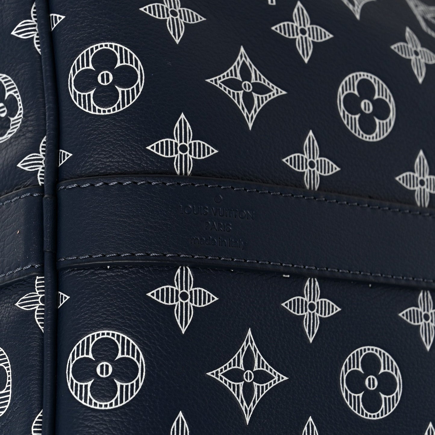 Calfskin Shadow Monogram Keepall Bandouliere 50 Ink Blue White