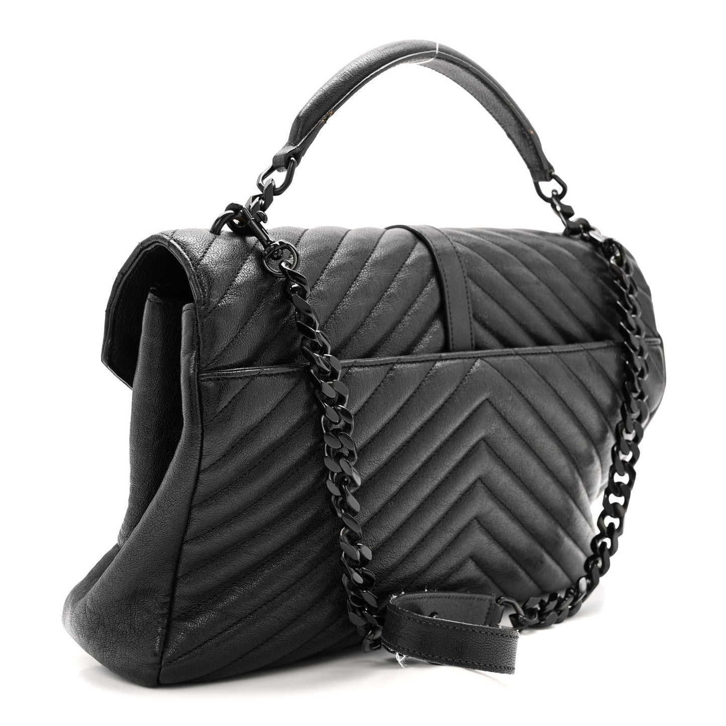 Sheepskin Matelasse Chevron Monogram Monochrome Large College Satchel Black