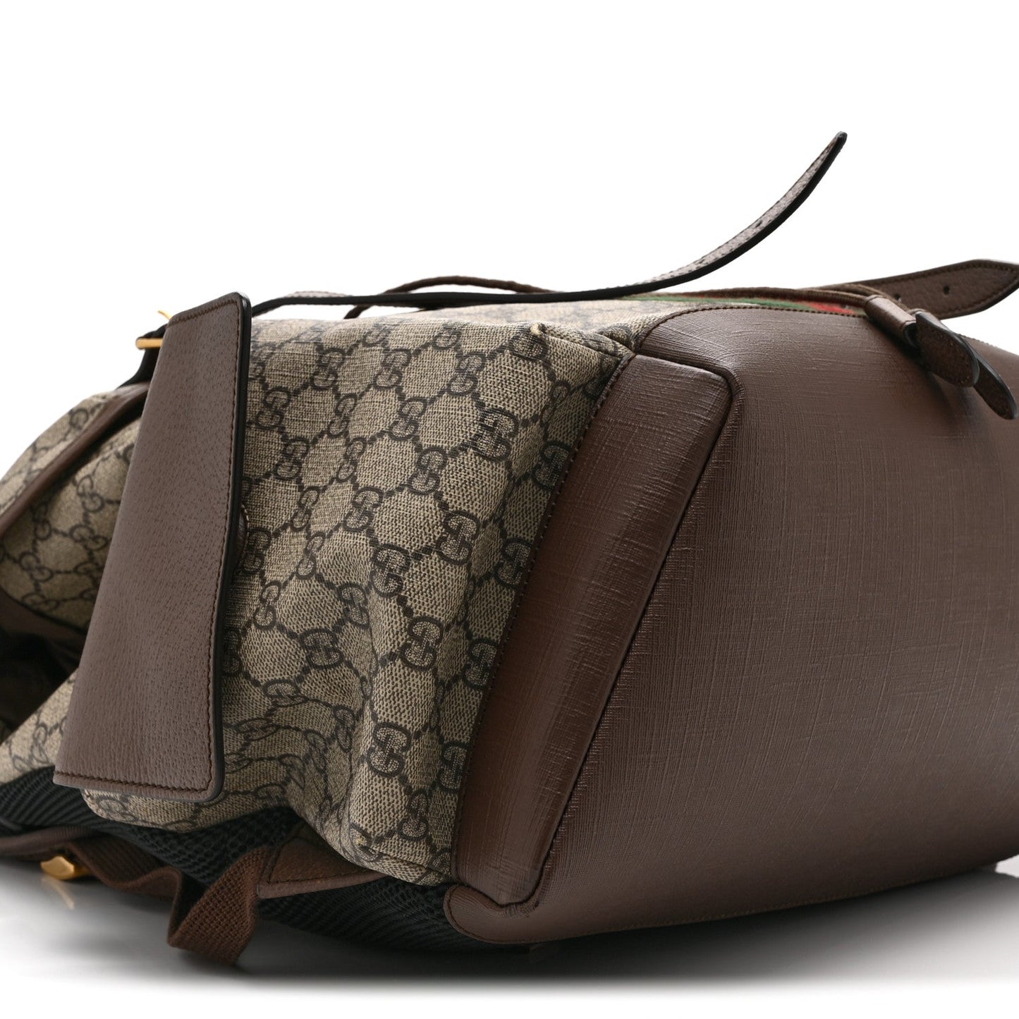 GG Supreme Monogram Medium Ophidia Double Buckle Backpack Brown