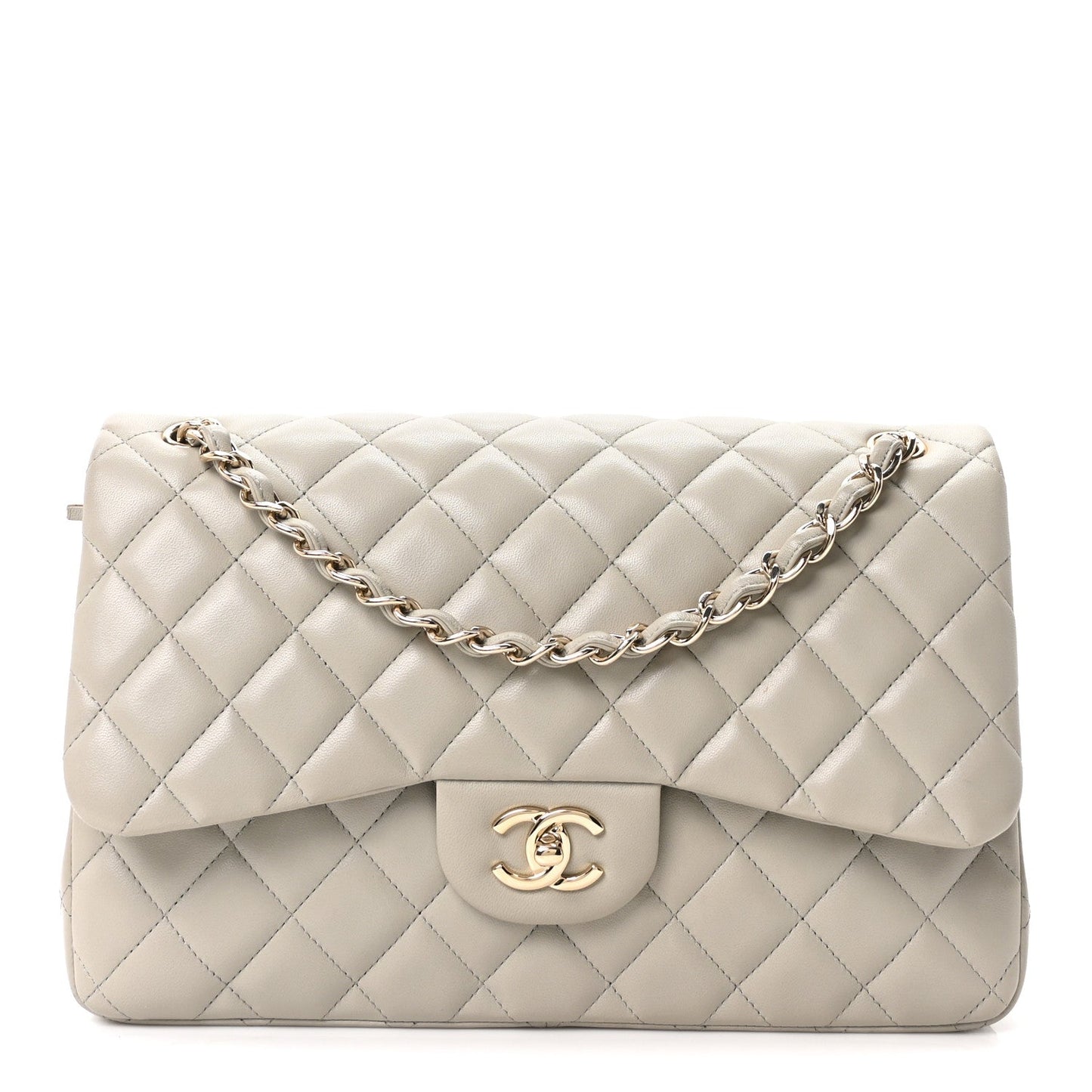 Lambskin Quilted Jumbo Double Flap Grey