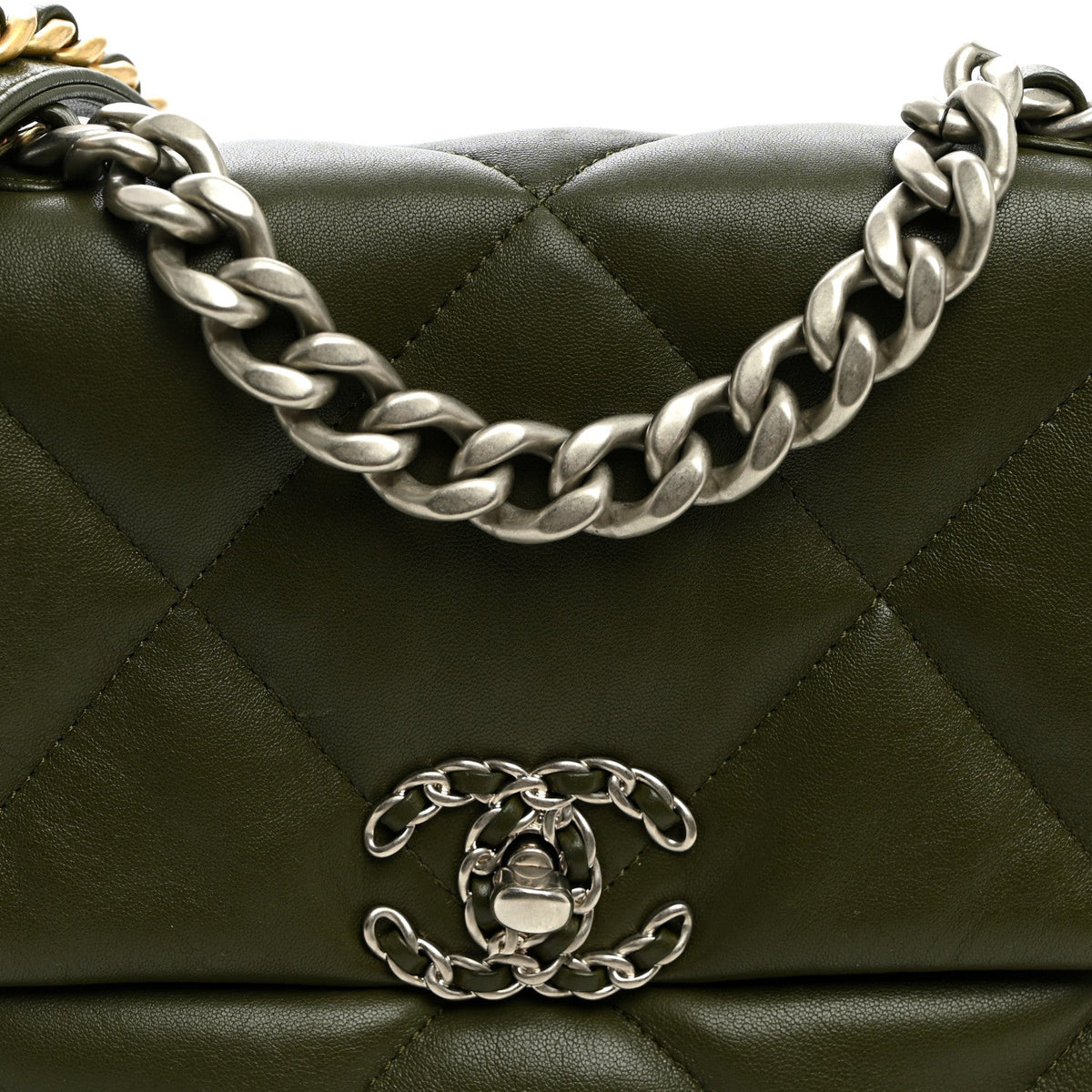 Lambskin Quilted Medium Chanel 19 Flap Khaki