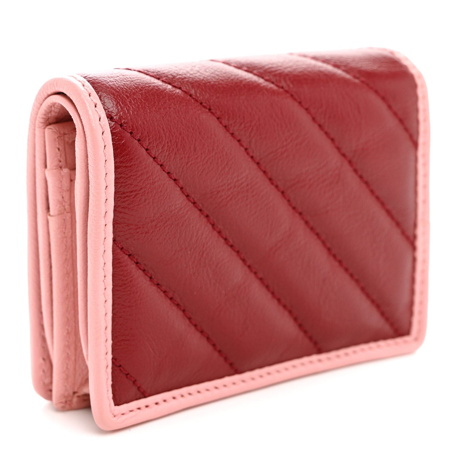 Azalea Calfskin Enamel Matelasse Diagonal Torchon GG Marmont Card Case New Cherry Red Wild Rose