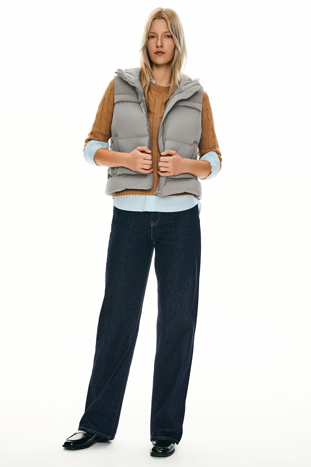 Hooded Puffer Down Vest Cropped Zip Up Lightweight