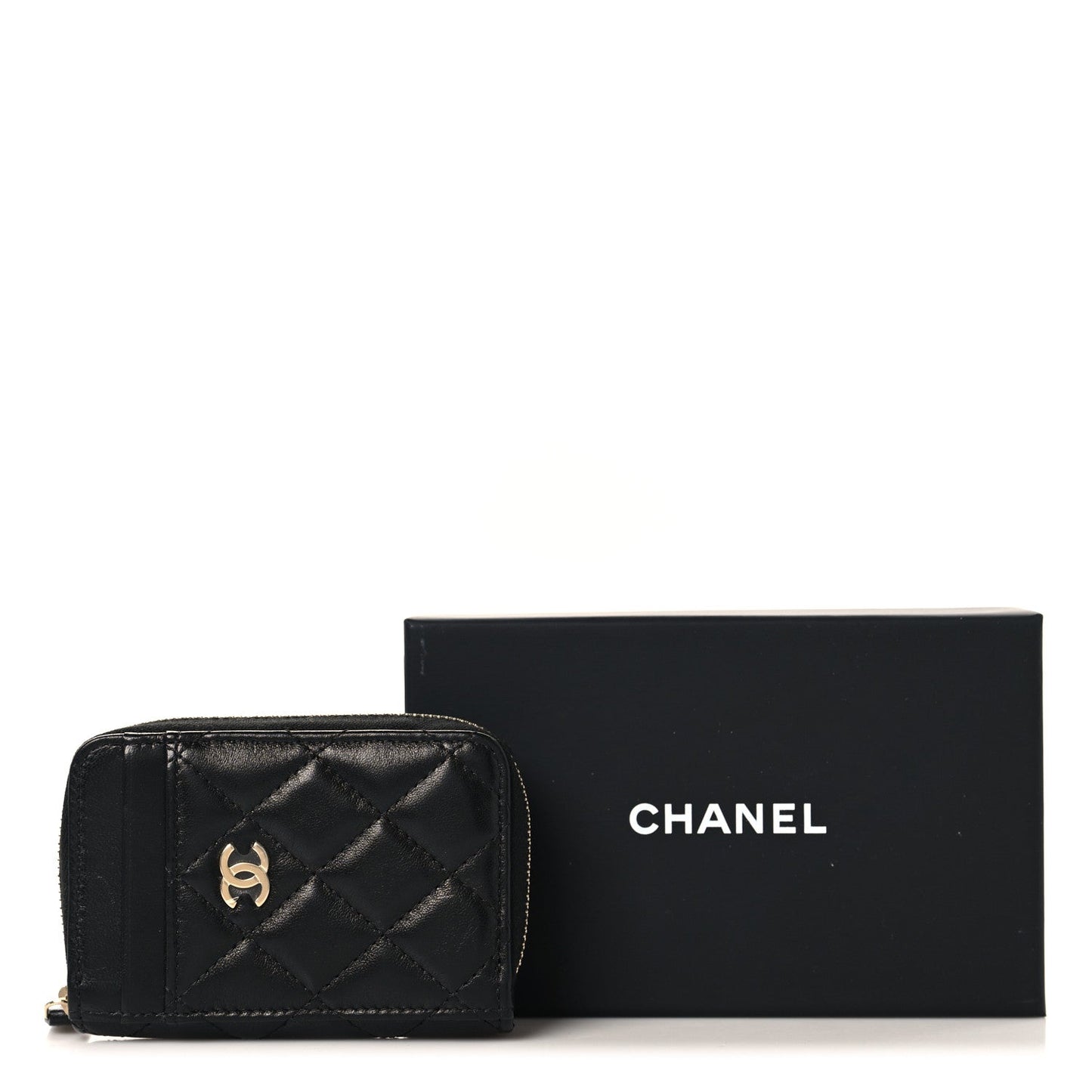 Caviar Quilted Zip Card Holder Black