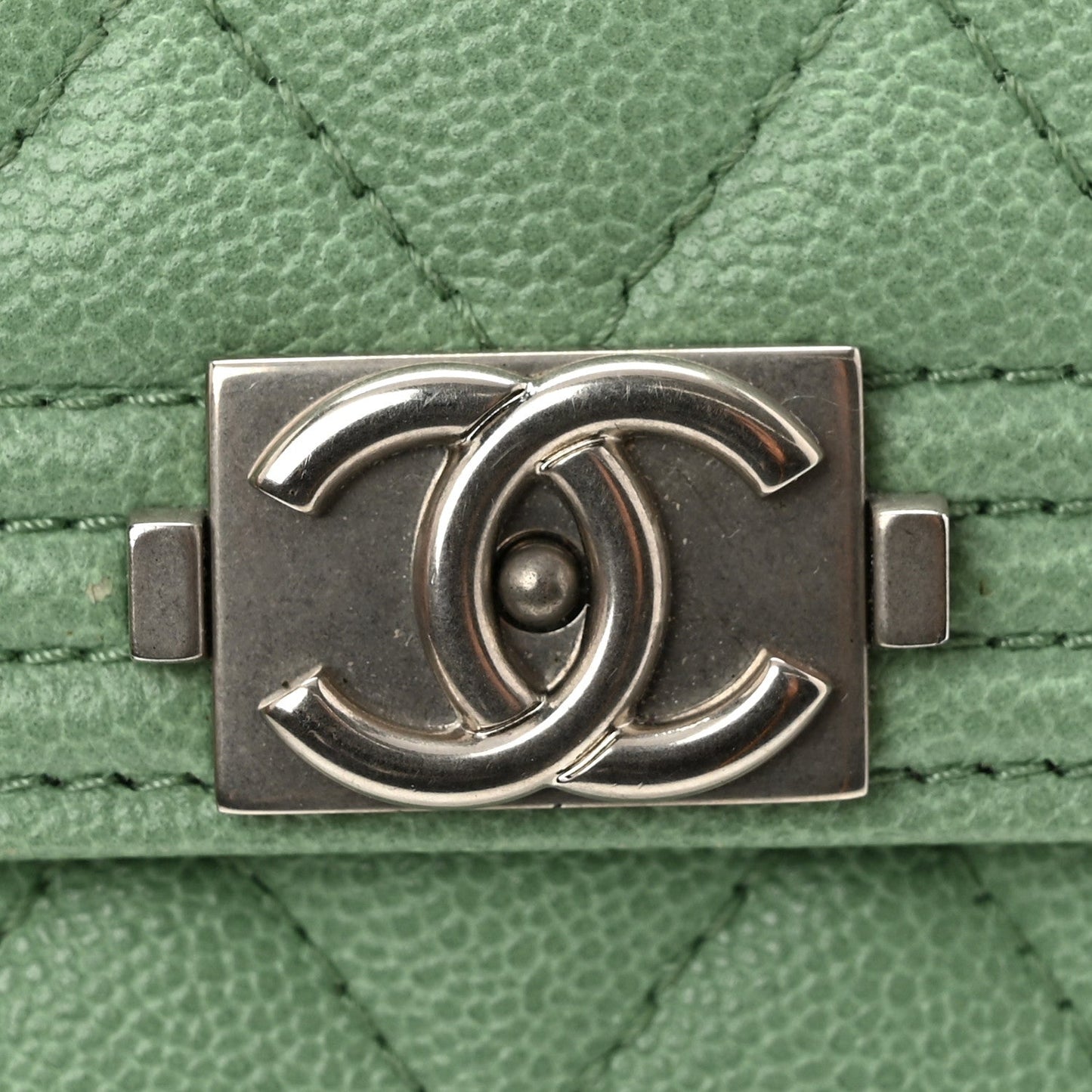 Caviar Quilted Boy Flap Card Holder Light Green