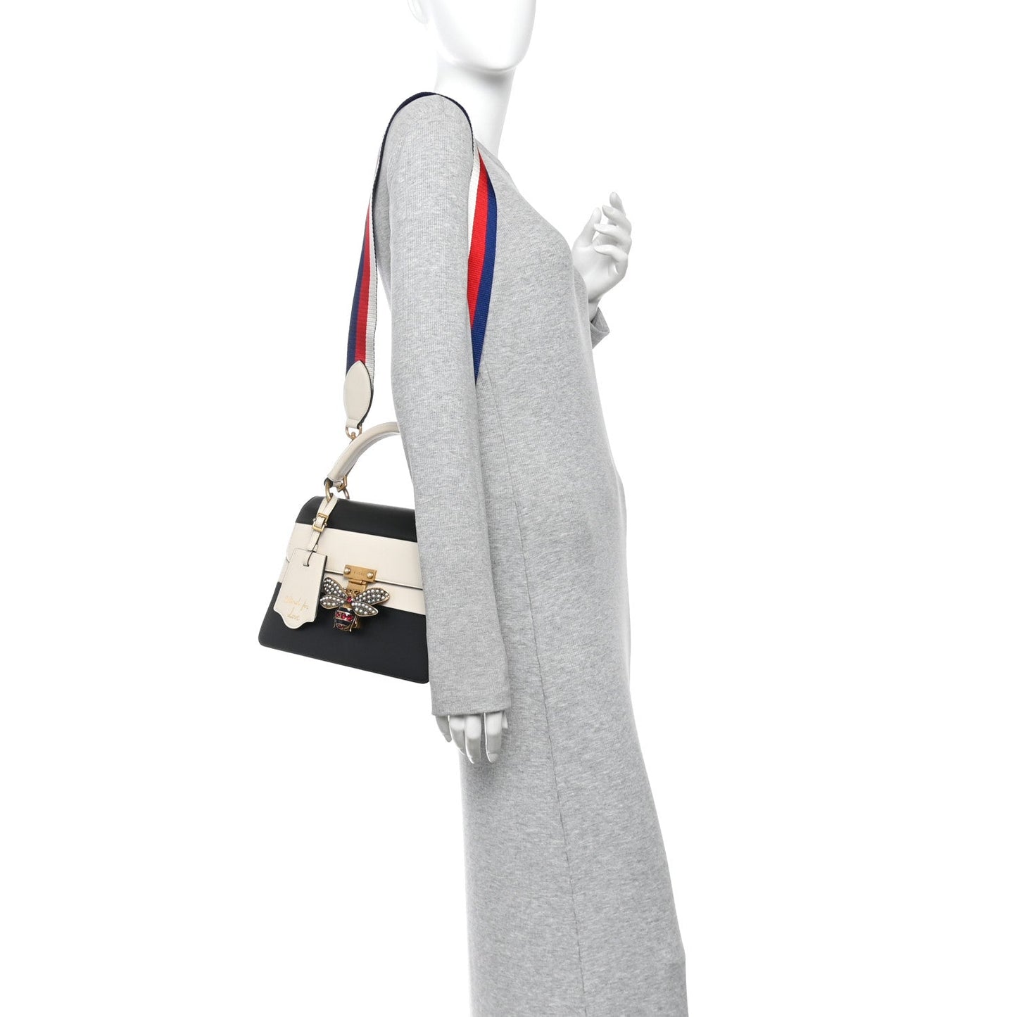 Calfskin Sylvie Web Small Queen Margaret Top Handle Bag Black White