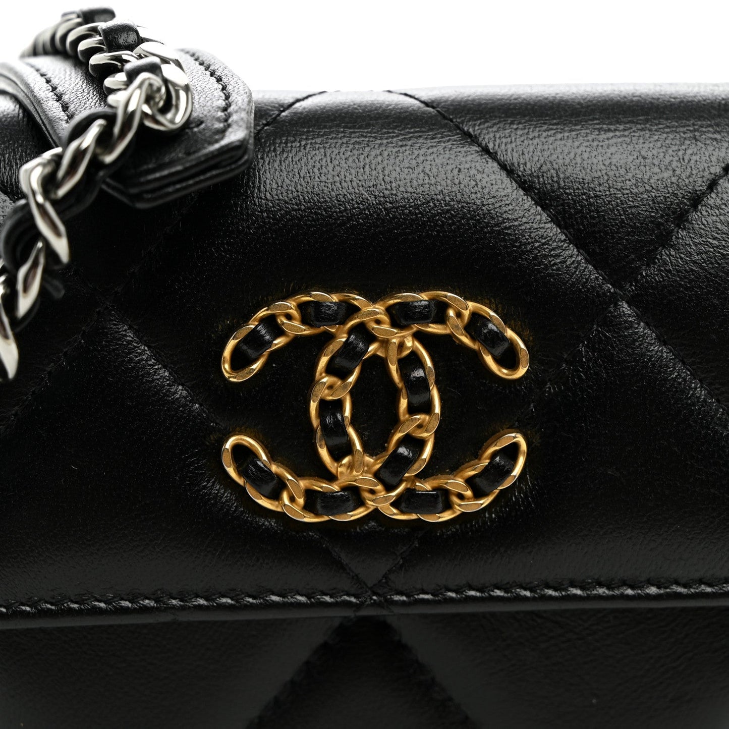 Lambskin Quilted Chanel 19 Flap Coin Purse With Chain Black