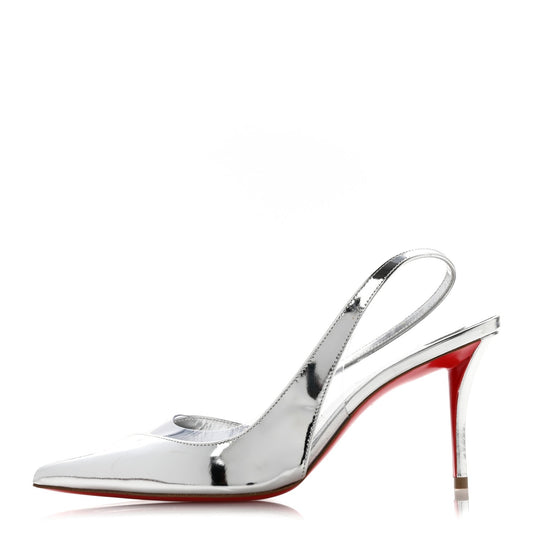 Patent PVC Posticha 80 Slingback Pumps 36 Silver
