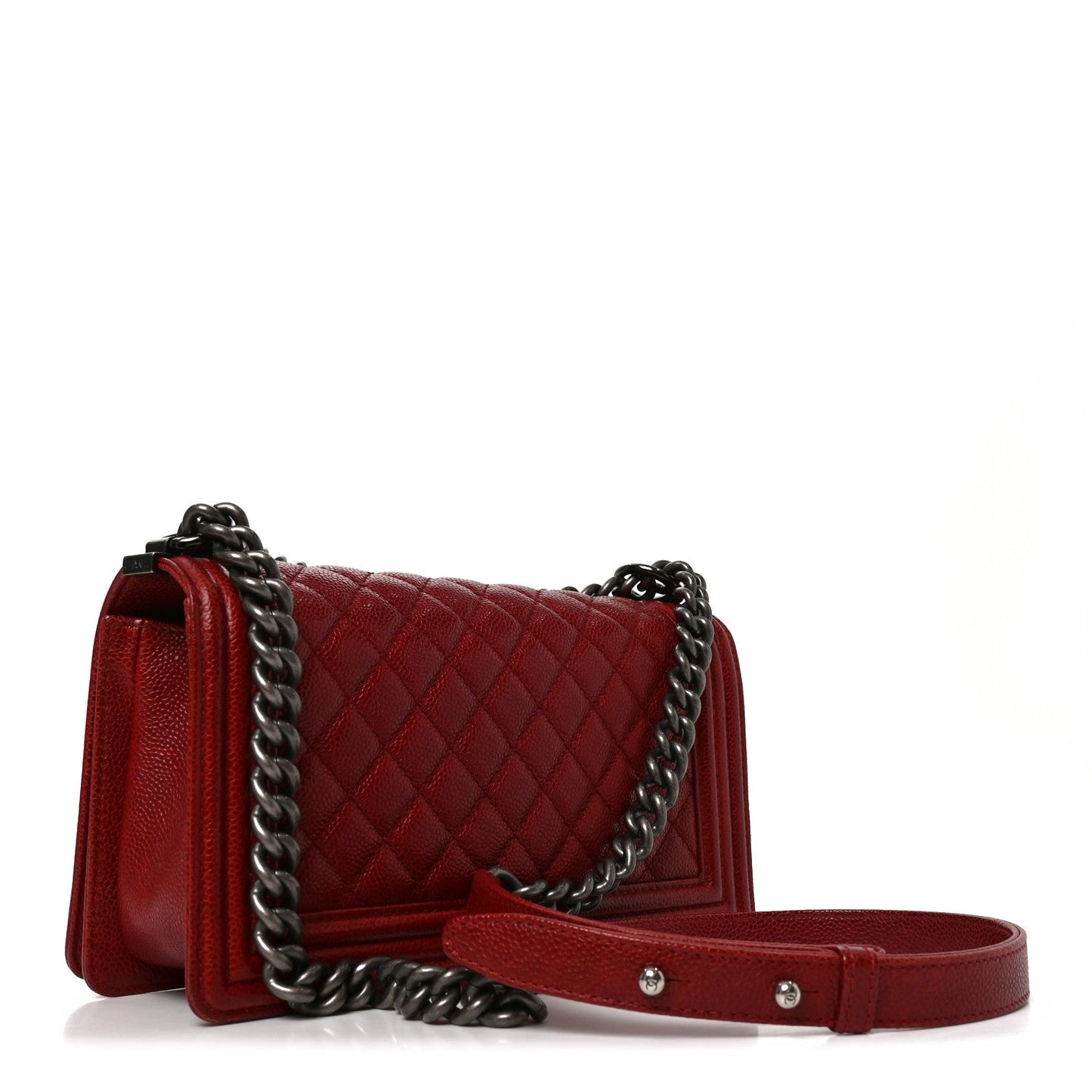 Caviar Quilted Medium Boy Flap Dark Red