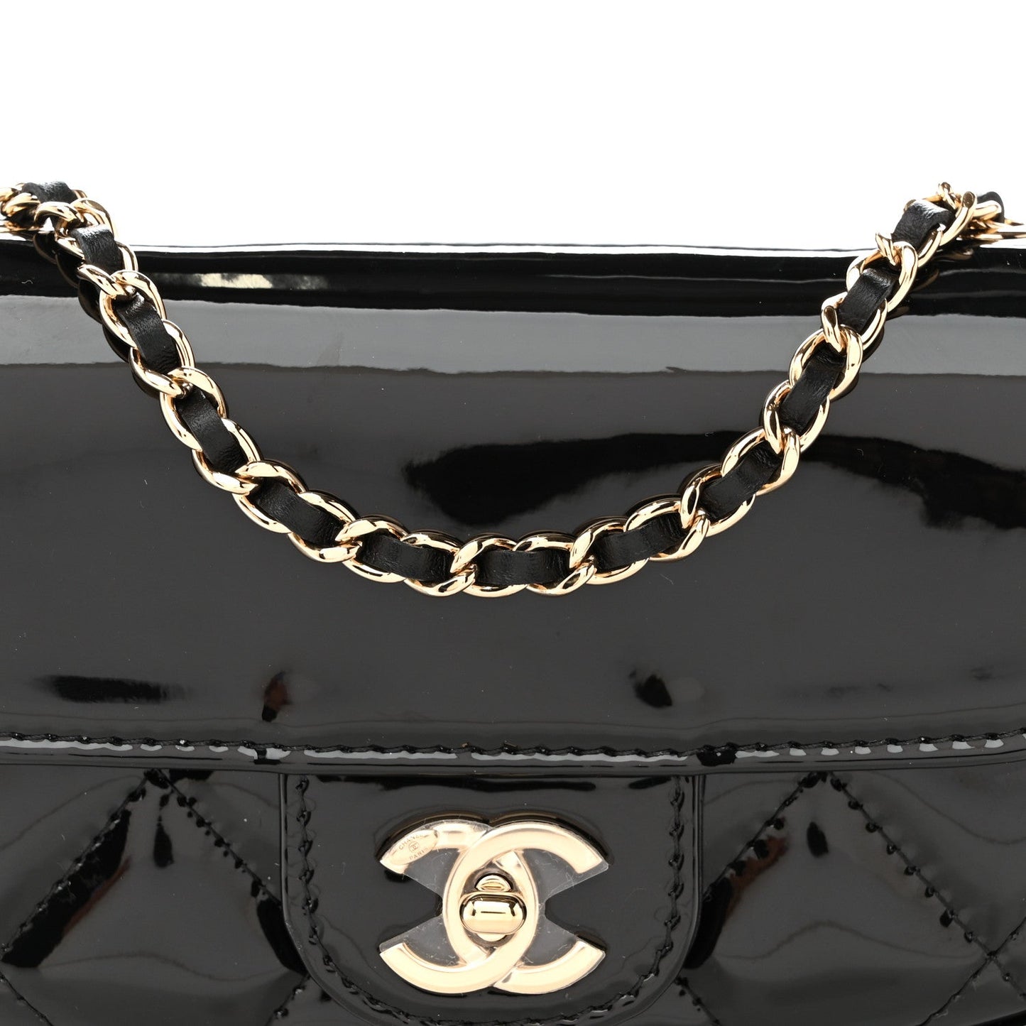 Patent Calfskin Quilted Mini Clutch Black