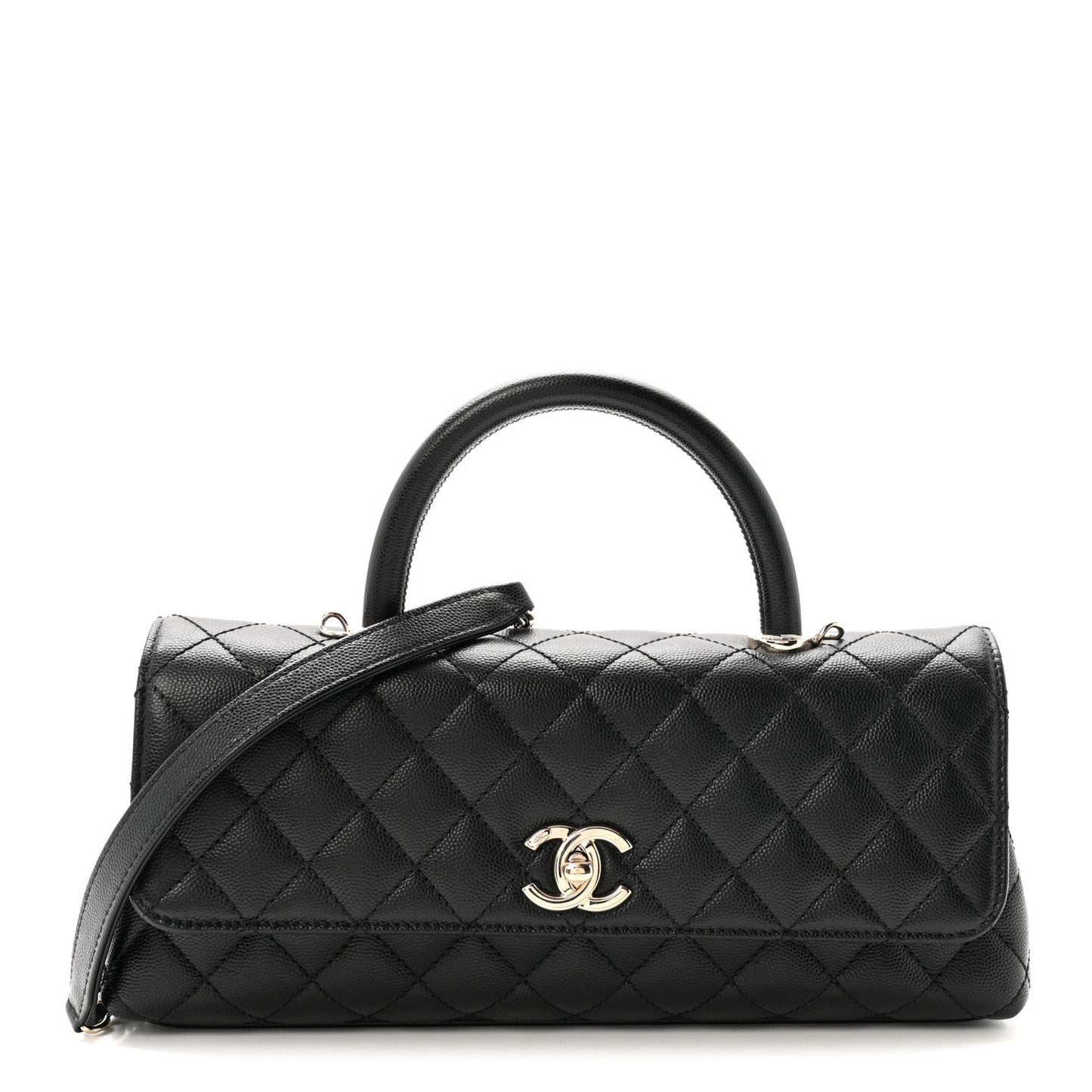 Caviar Quilted Maxi East West Coco Handle Flap Black