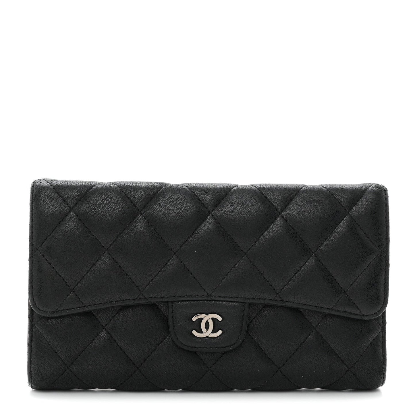 Lambskin Quilted Large Flap Wallet Black
