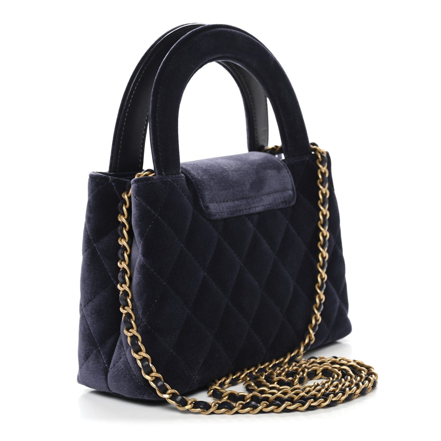 Velvet Quilted Nano Kelly Shopper Navy