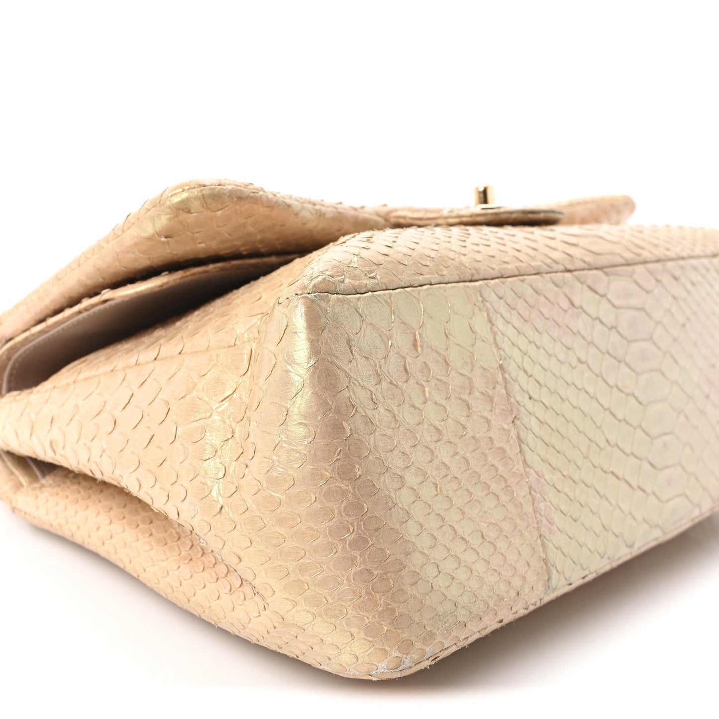 Metallic Snakeskin Jumbo Double Flap Light Beige