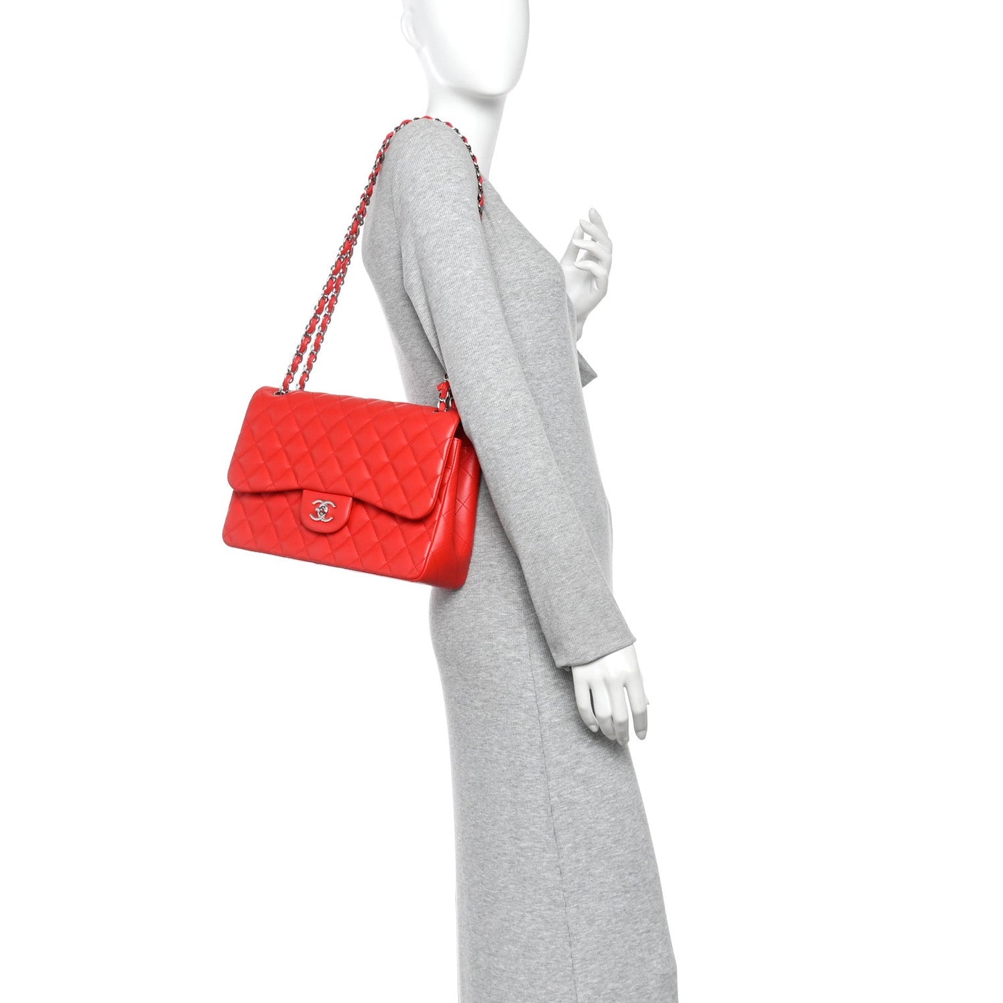 Lambskin Quilted Jumbo Double Flap Red