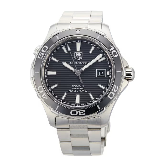 Tag Heuer Aquaracer Caliber 5 Automatic Black Dial Silver Steel Strap Watch for Men - WAK2110.BA0830