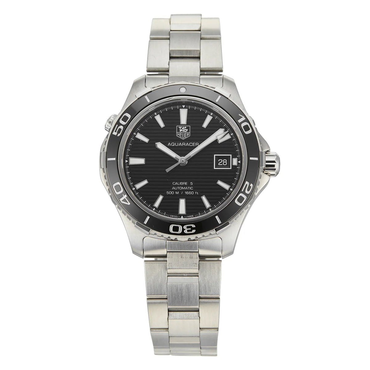 Tag Heuer Aquaracer Caliber 5 Automatic Black Dial Silver Steel Strap Watch for Men - WAK2110.BA0830