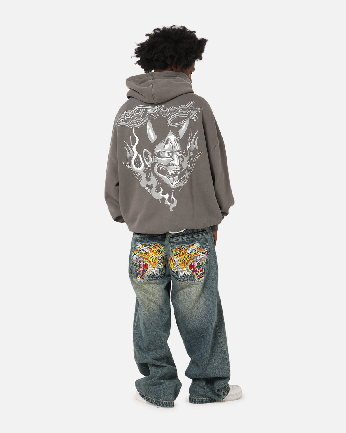 Ed Hardy Double Horns Hoodie Washed Charcoal