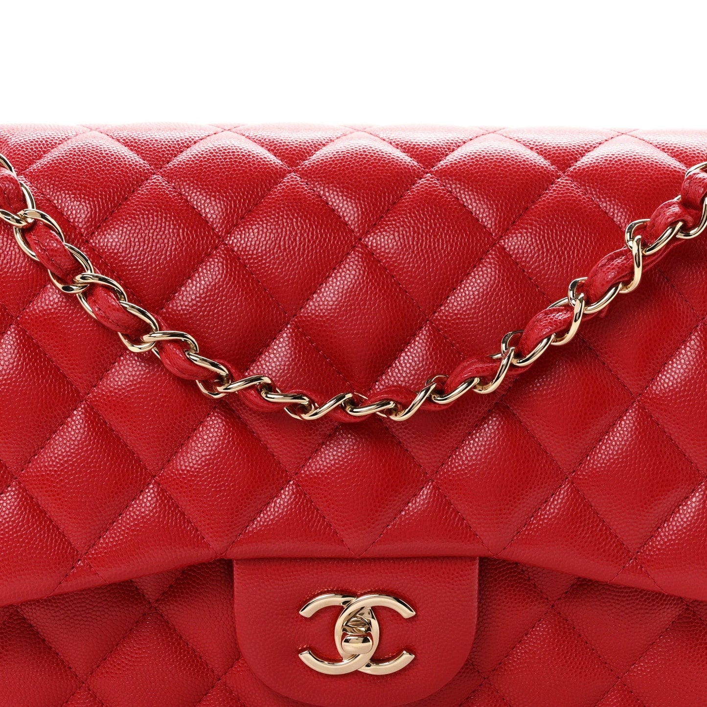 Caviar Quilted Jumbo Double Flap Red