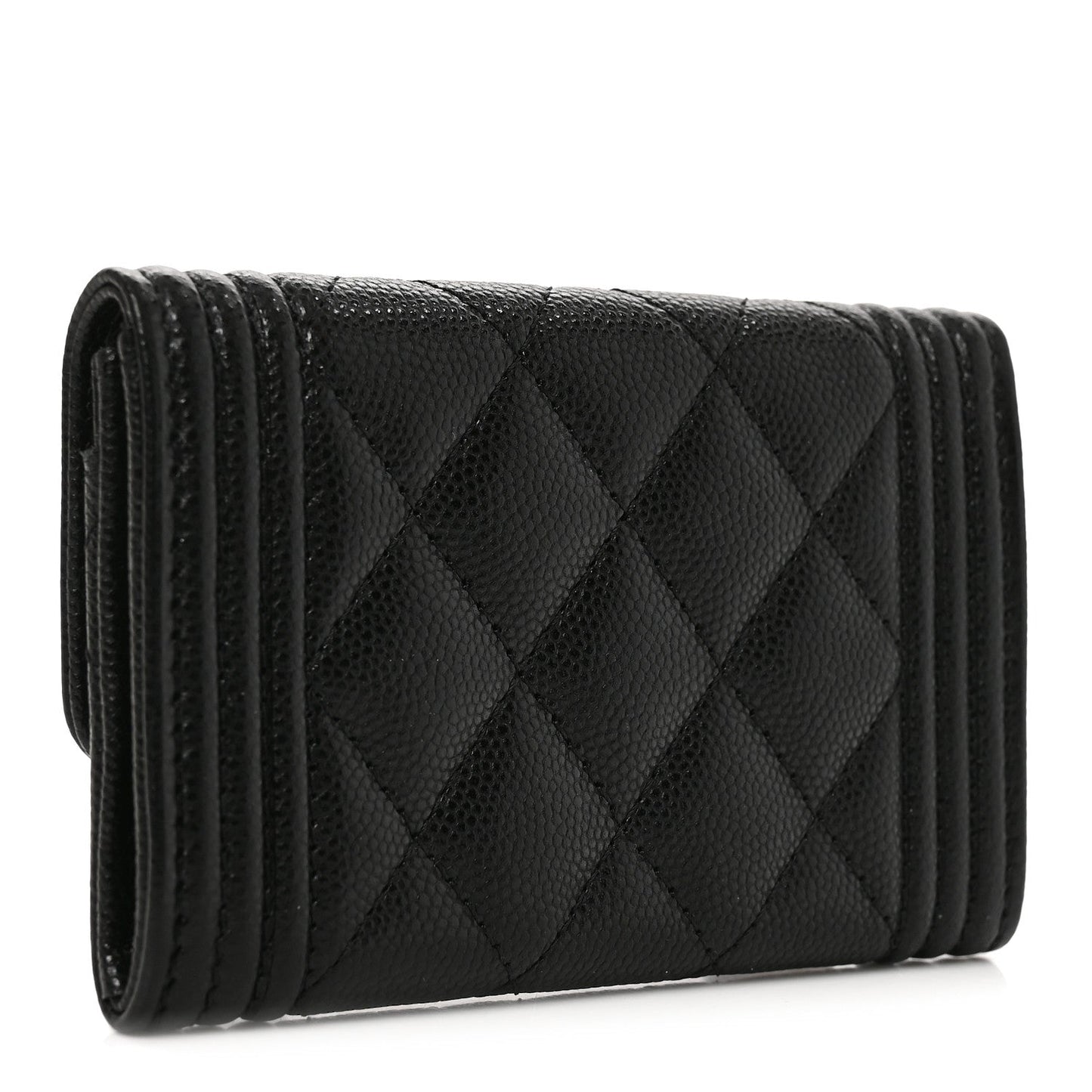 Caviar Quilted Boy Flap Card Holder Black