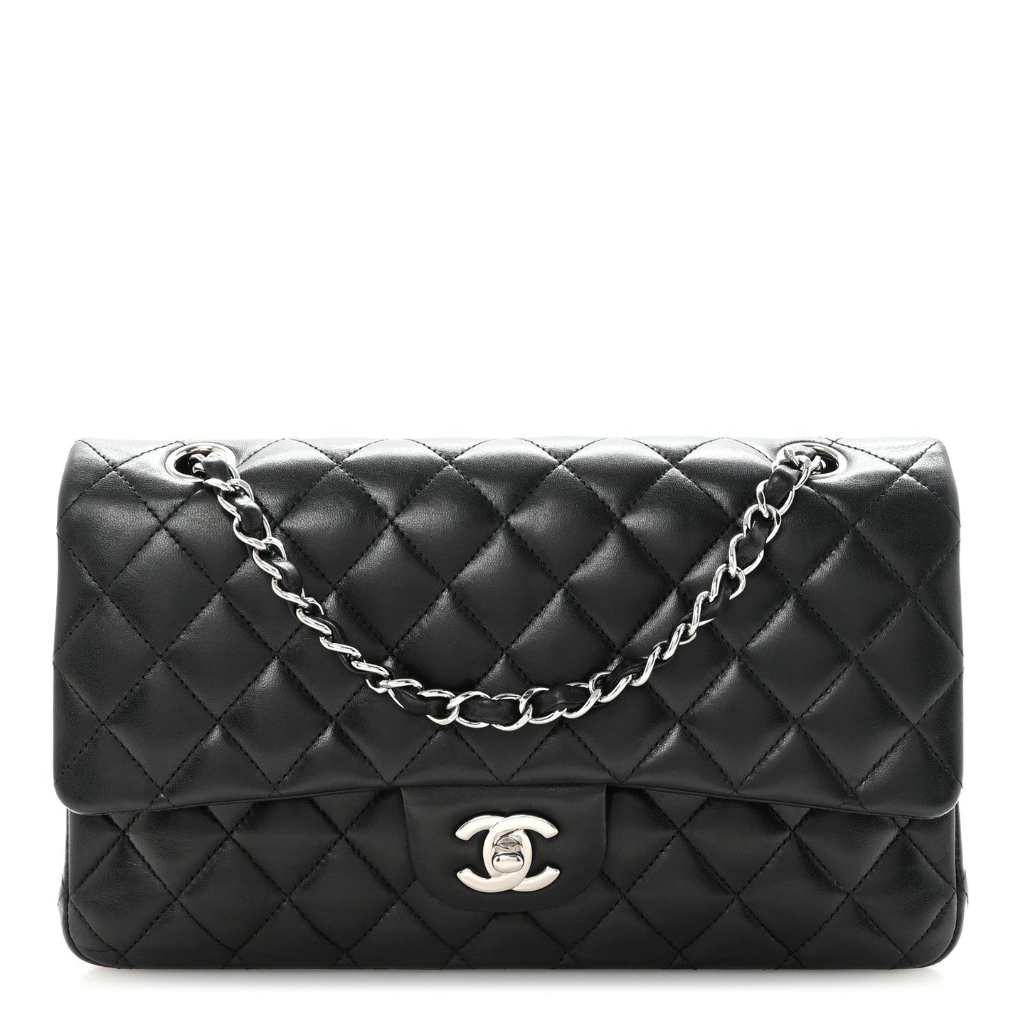 Lambskin Quilted Medium Double Flap Black