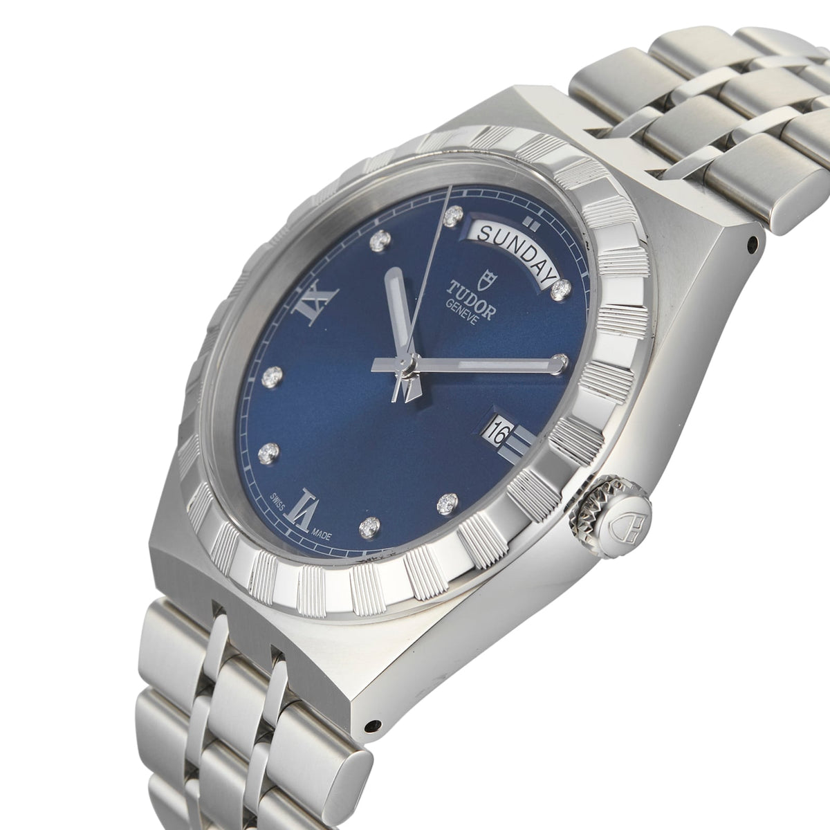 Tudor Royal Automatic Diamonds Blue Dial Silver Steel Strap Watch for Men - M28600-0006
