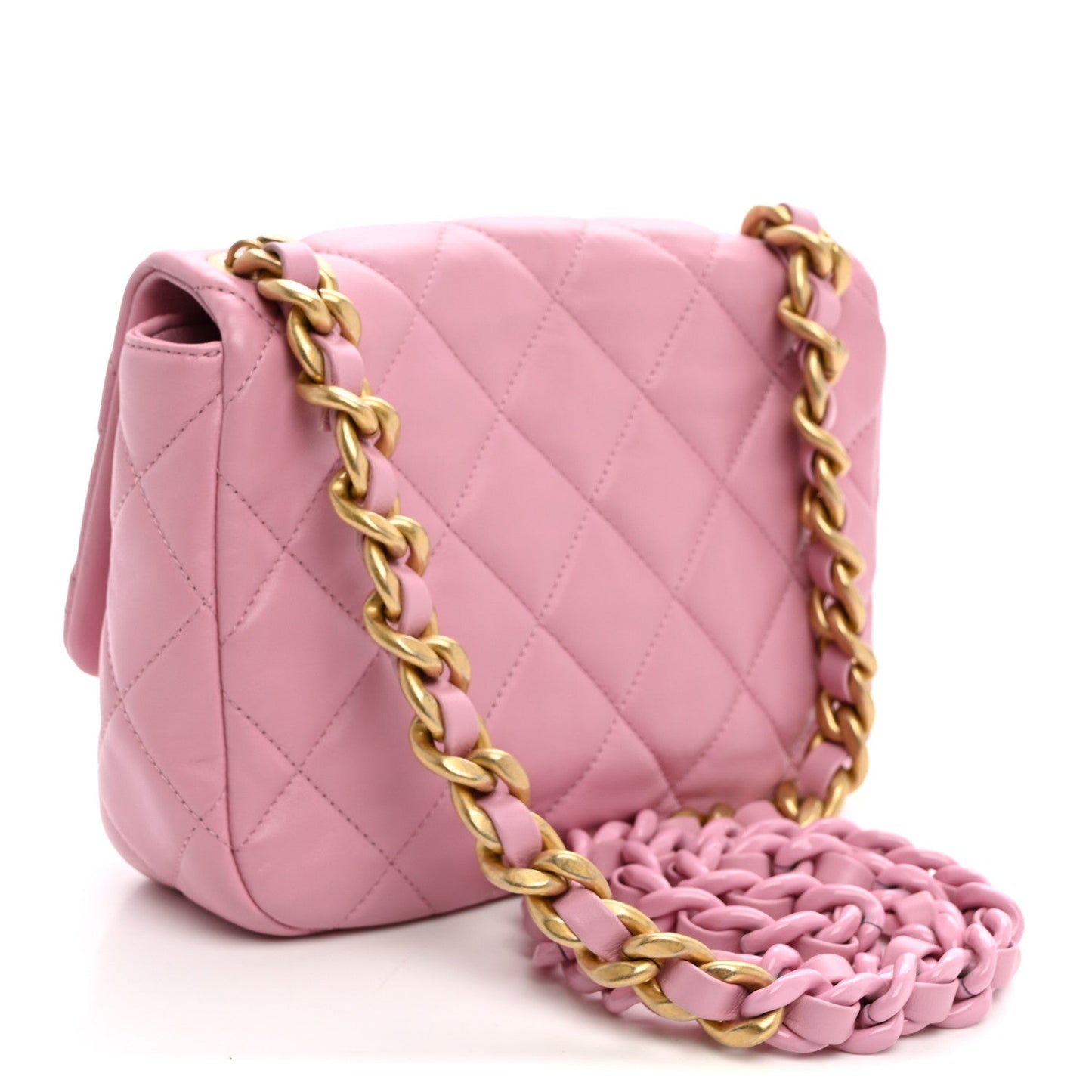 Lambskin Quilted Small Lacquered Chain Flap Pink