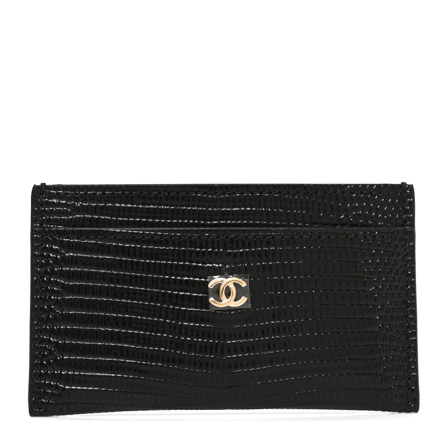 Calfskin Lizard Embossed Card Holder Gold Black