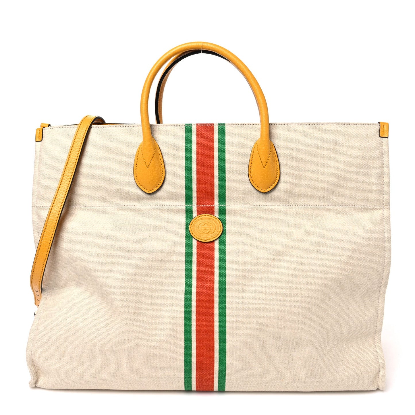 Linen Heavy Canvas Textured Dollar Calfskin Web Large Retro Interlocking G Foldable Tote Light Beige