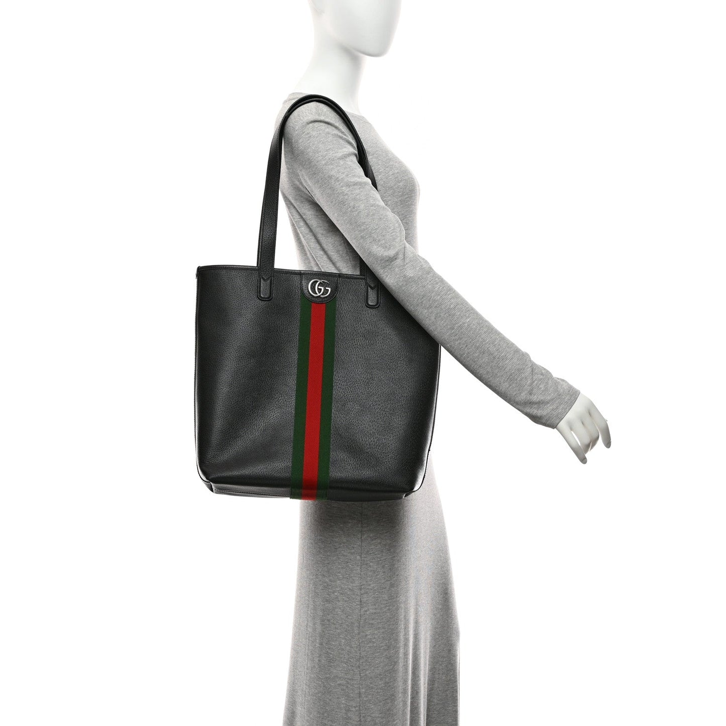 Textured Dollar Calfskin Web Medium Ophidia Tote Bag  Black