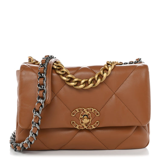 Lambskin Quilted Medium Chanel 19 Flap Brown