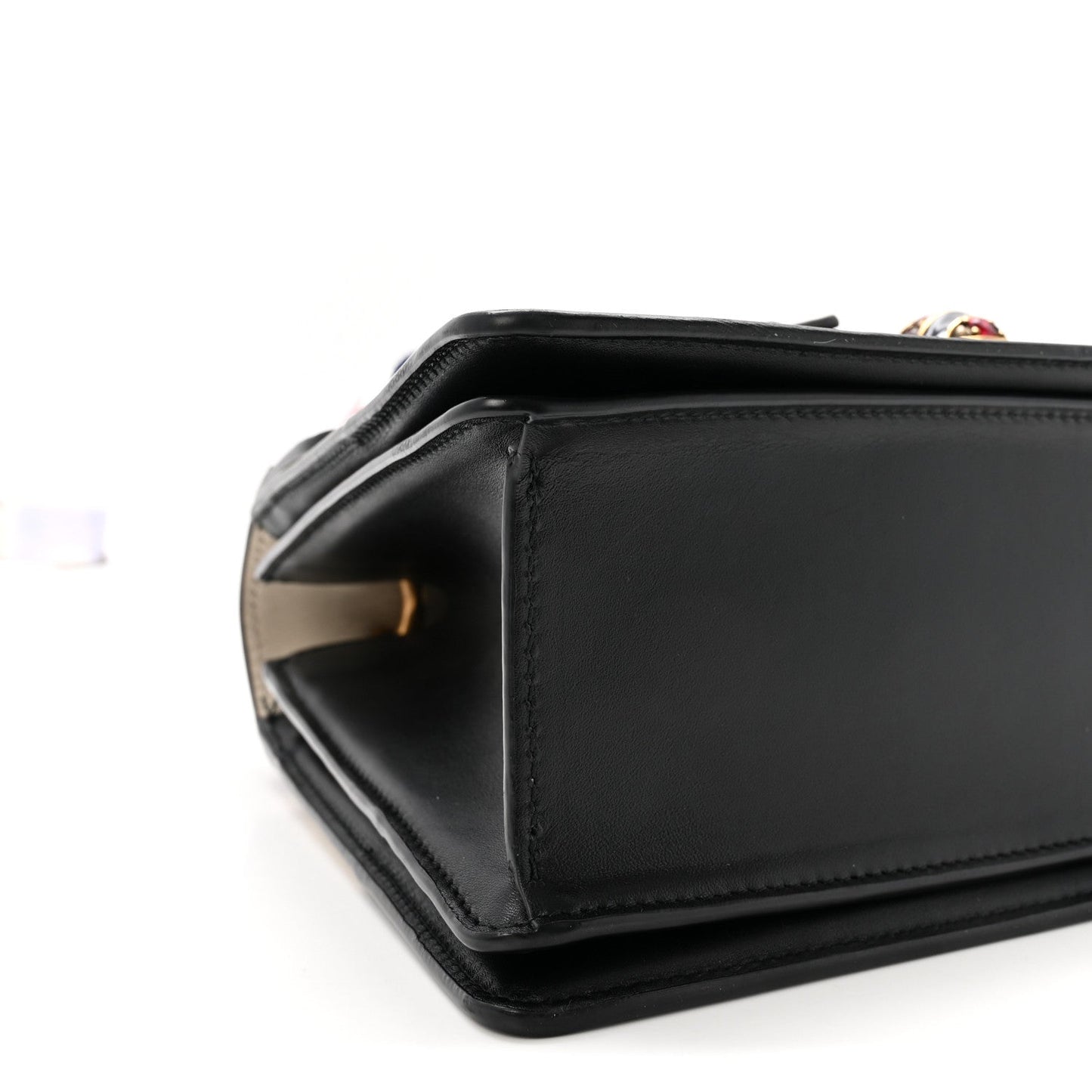 Calfskin Sylvie Web Small Queen Margaret Top Handle Bag Black White