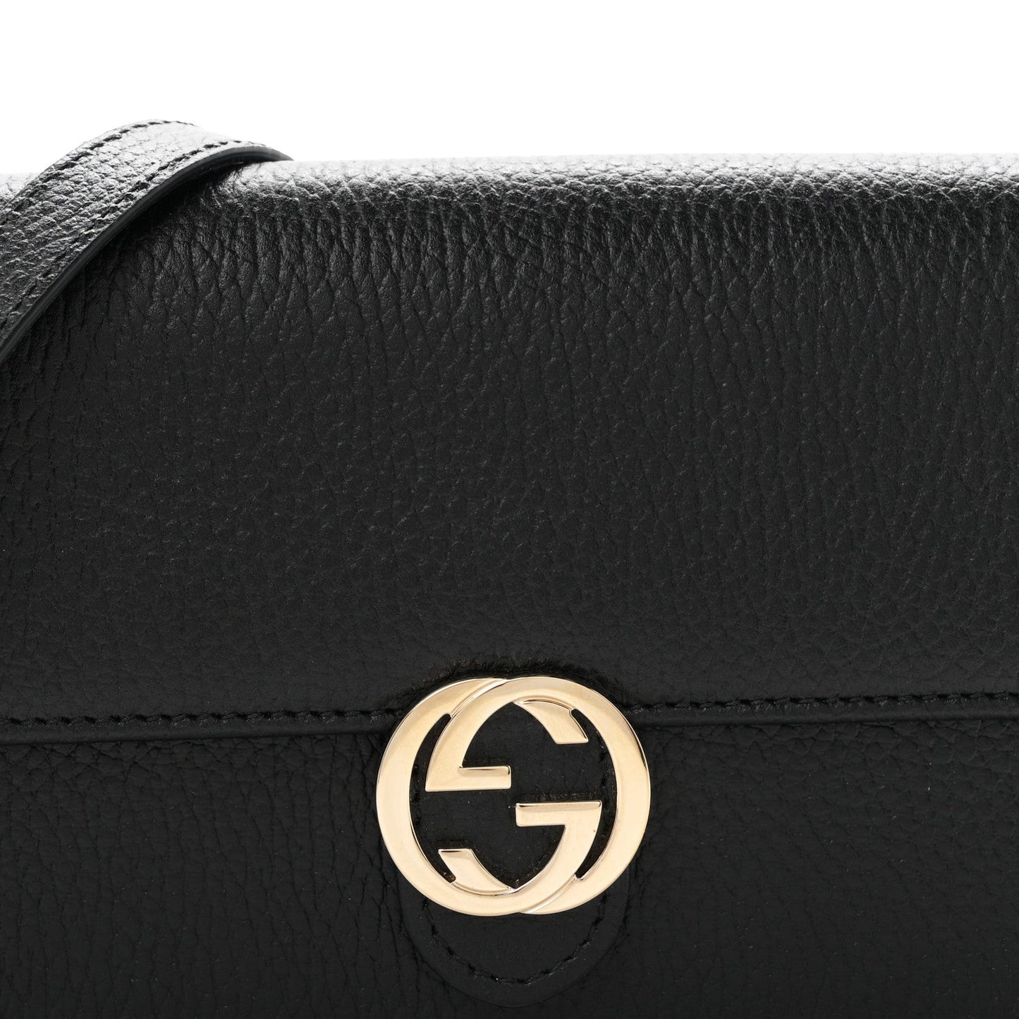 Dollar Calfskin Interlocking G Chain Wallet Black