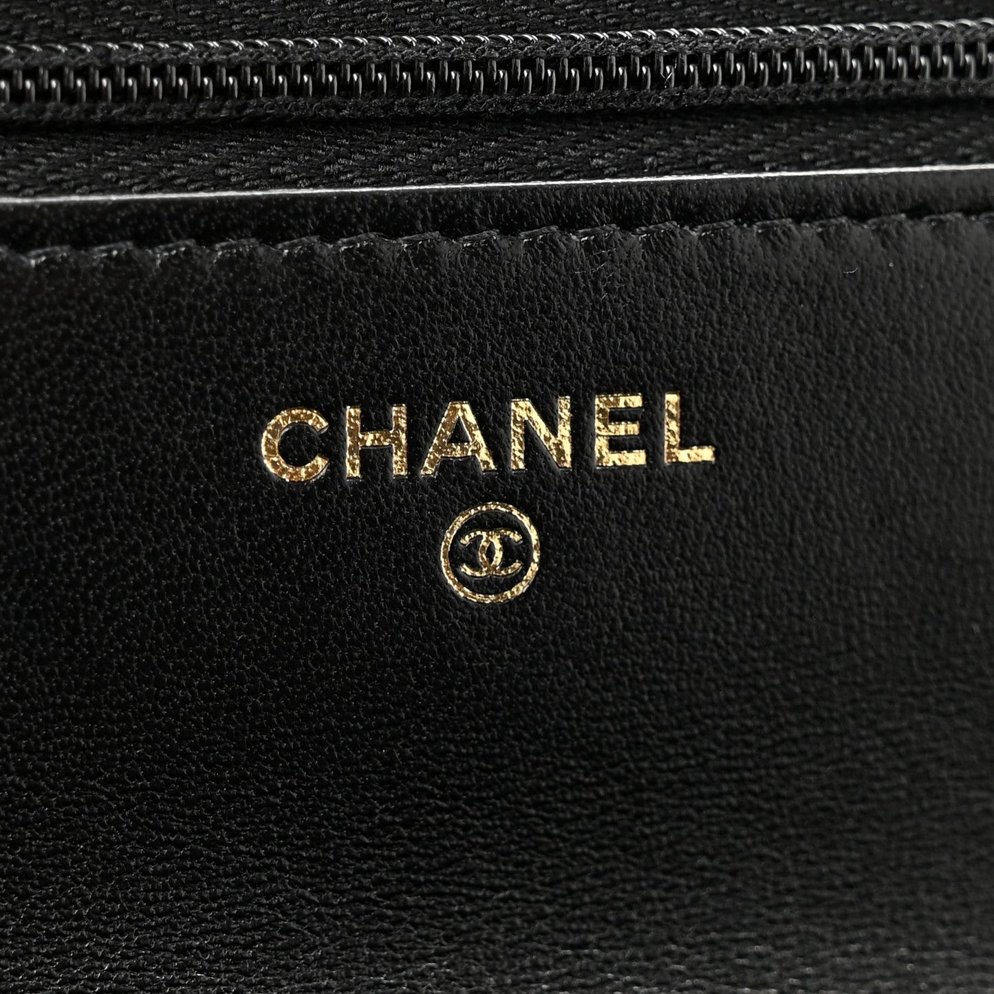 Lambskin Quilted Logo WOC Wallet On Chain Black