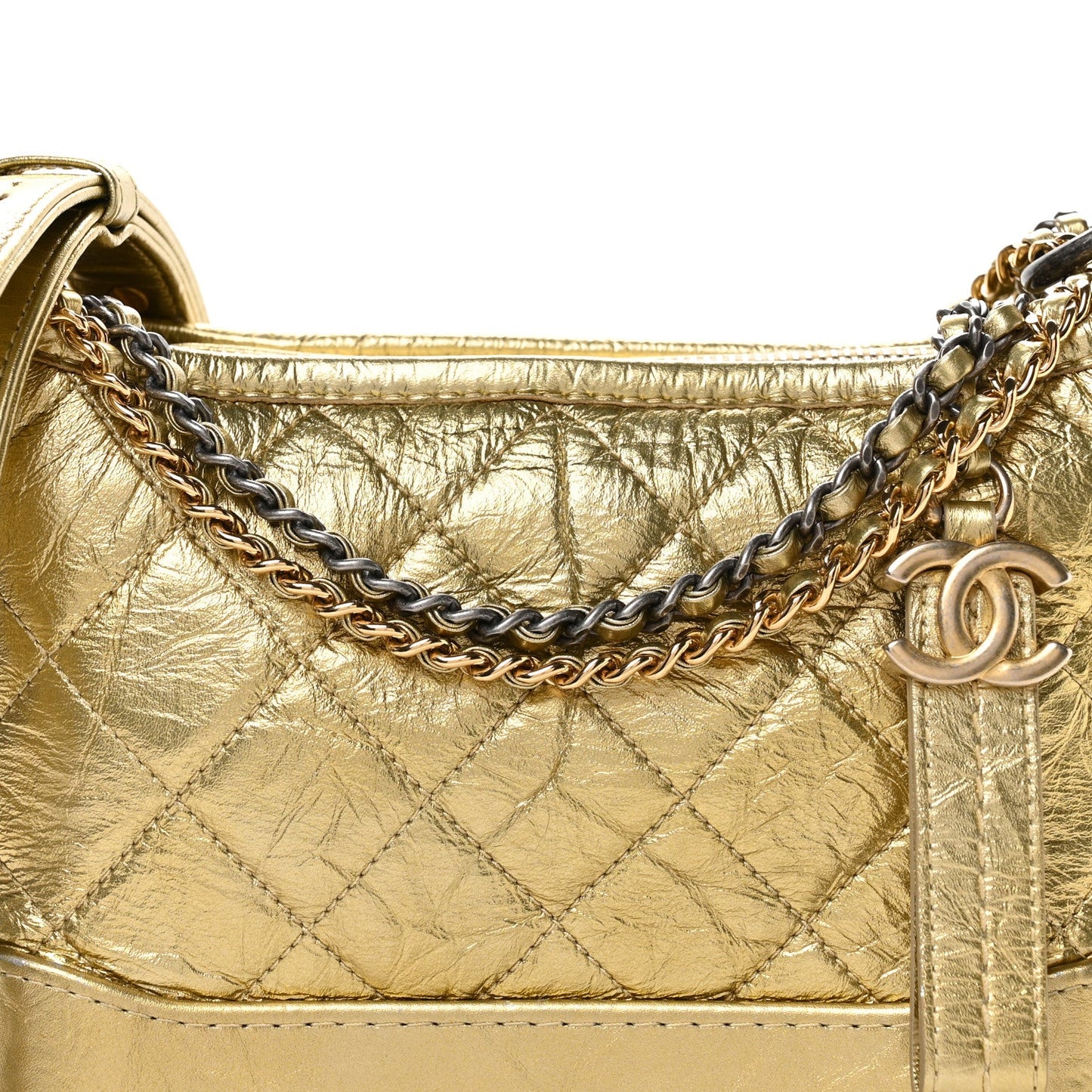 Metallic Aged Calfskin Quilted Small Gabrielle Hobo Gold