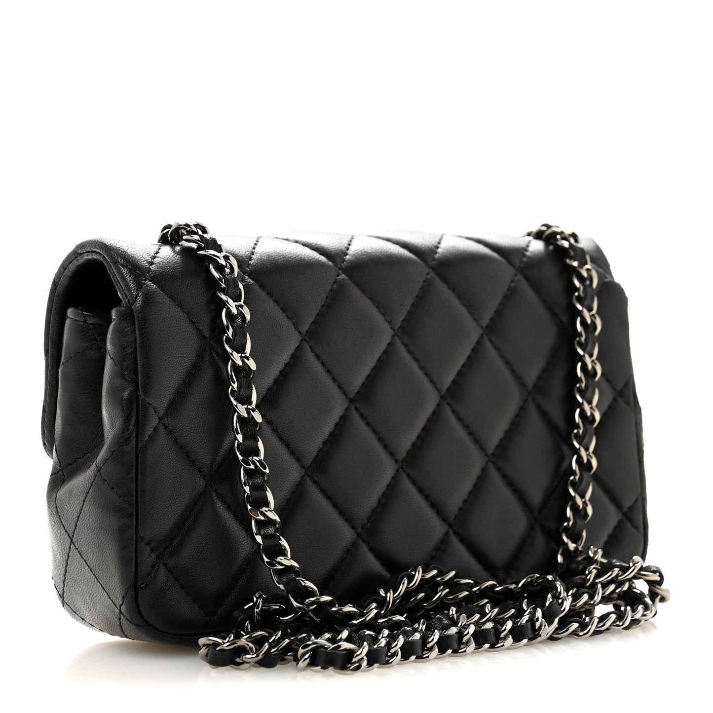 Lambskin Quilted Extra Mini Rectangular Flap Black