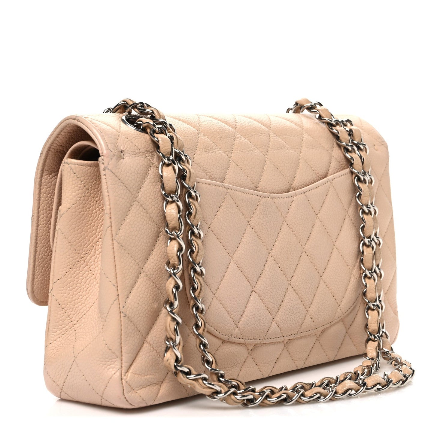 Caviar Quilted Medium Double Flap Beige