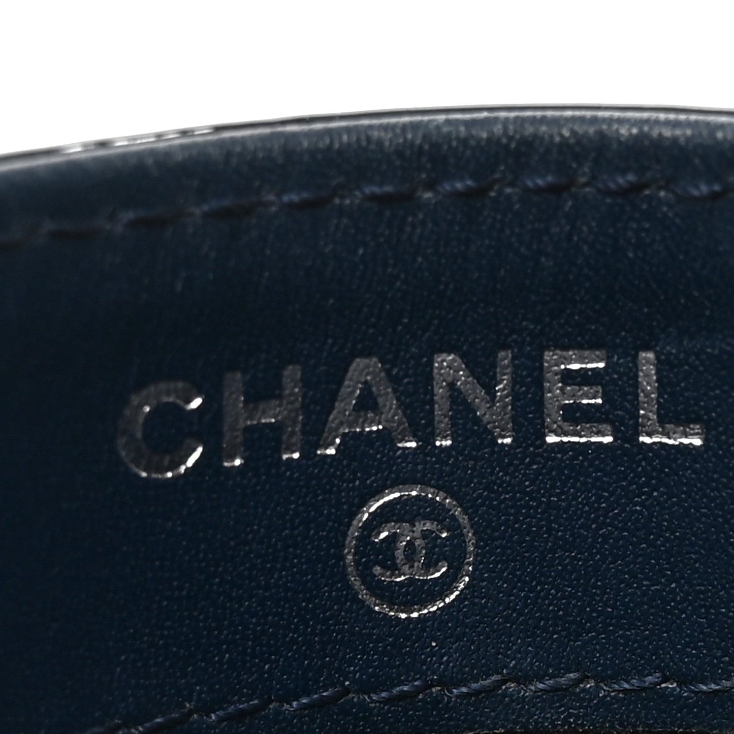 Patent Calfskin Quilted Card Holder Navy Blue